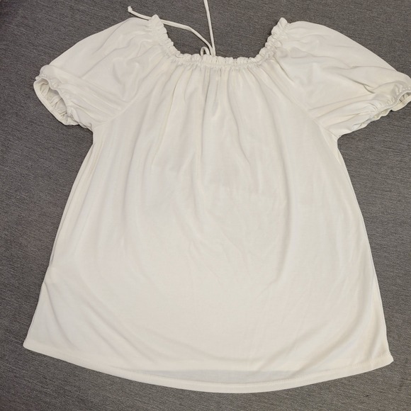 Green Envelope Los Angeles Cream Modal Blend Puff Sleeve Peasant Blouse Large - Picture 6 of 7